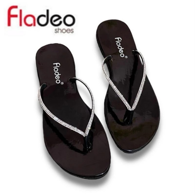 Sandal Wanita Fladeo Japit Bling Kristal 36-40 Sendal Teplek Flat Cewek | Sandal Perempuan Kondangan