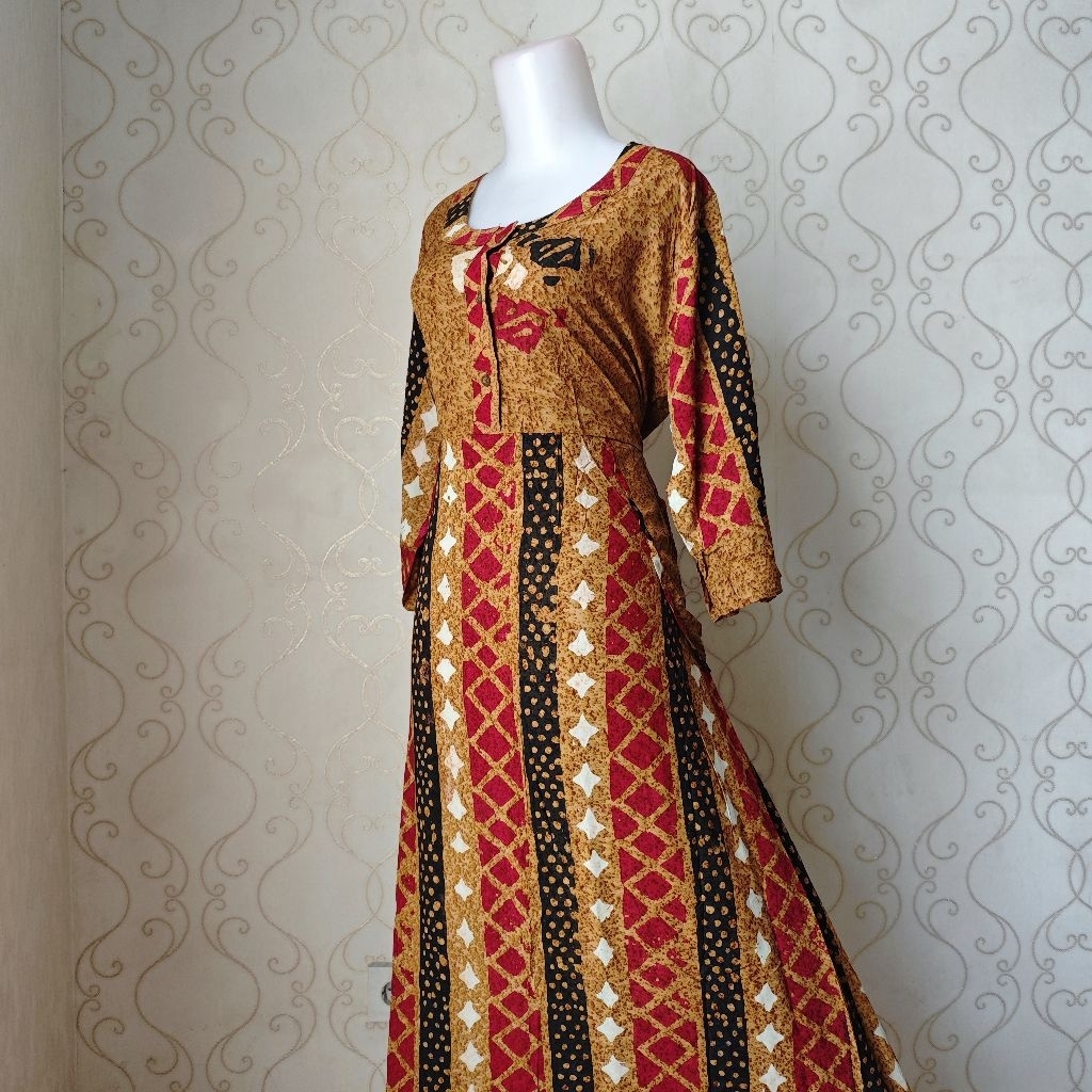 Daster Long Dress PUTRI DIANA (Pekalongan) - Model Lengan 3/4 Kancing Busui (XL)