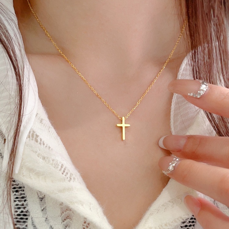 Kalung Salib Simple Titanium Asli  Wanita Kalung Liontin Salib Dipakai Sehari Hari Kalung Salib LB