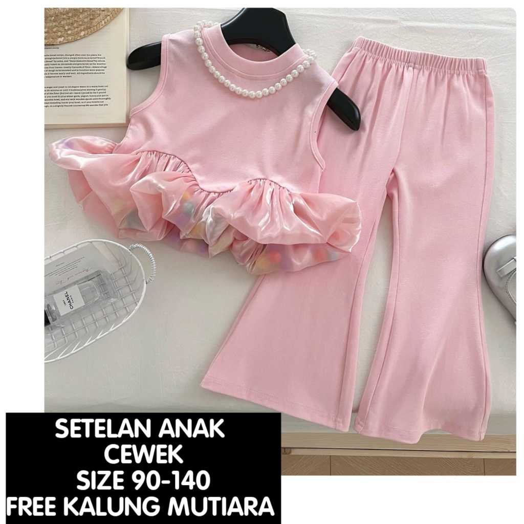(CC-JKT) BS- 873 SETELAN  ANAK CEWEK PINK BALON SHIMER POMPOM CELANA CUTBRAY SIZE 90-140