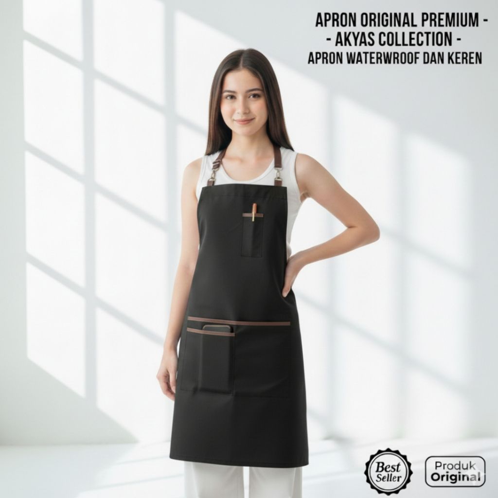 Apron Keren Apron Barista Barbershop Celemek Masak Anti Air Dua Lapis Bahan Premium Tali Kulit dan T