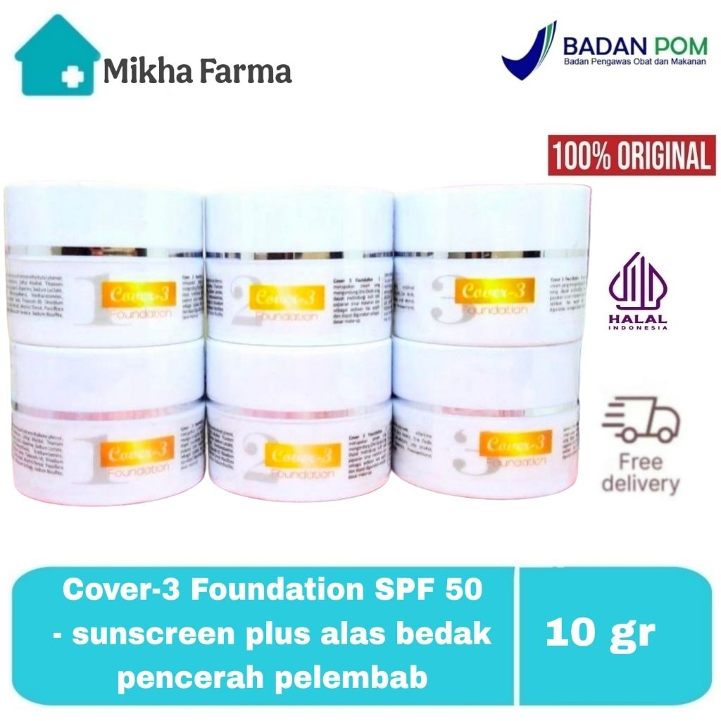 Cover 3 Foundation SPF 50 no 1 / no 2 - sunblock / sunscreen cream / krim tabir surya nomor 1 / nomo