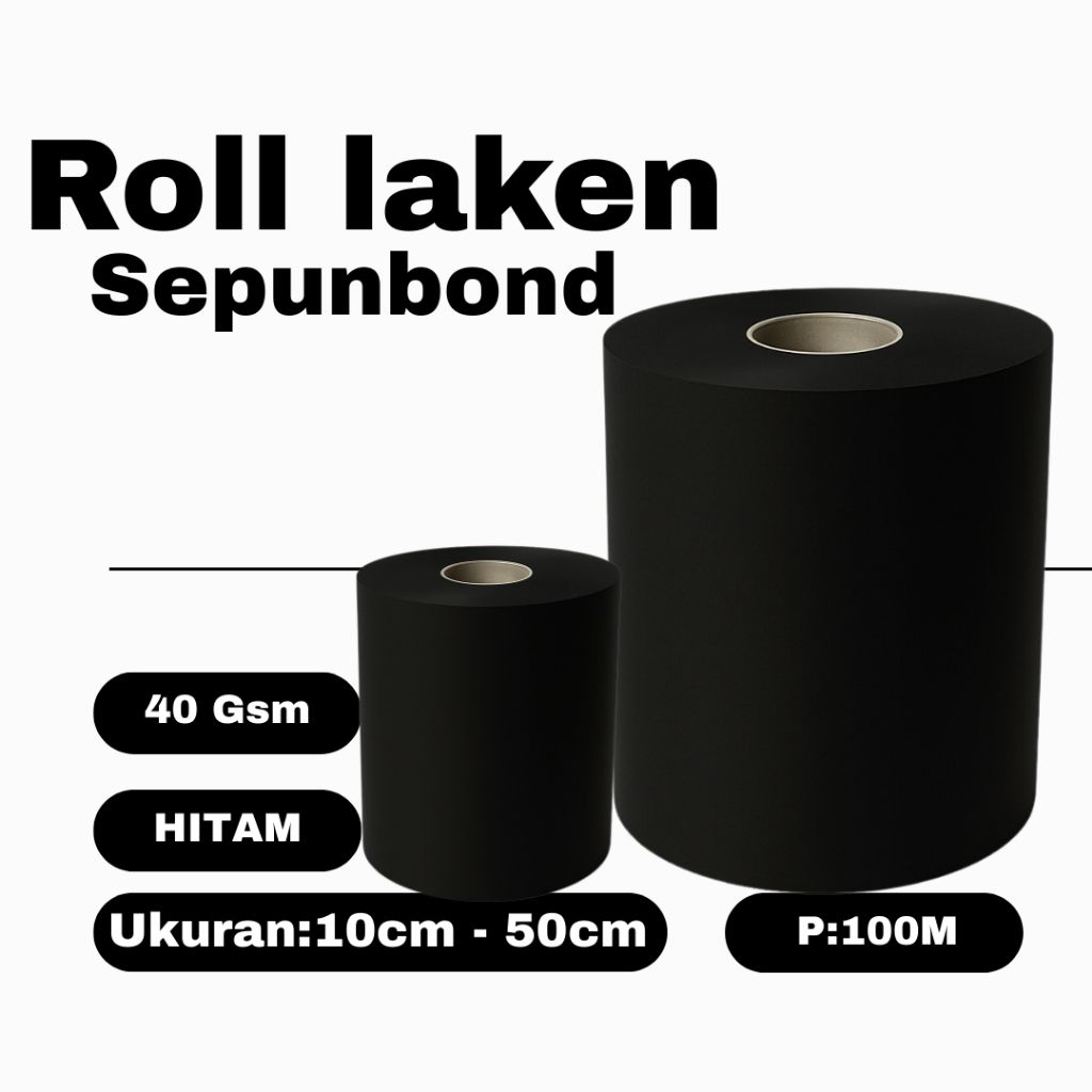 Laken Spunbond Hitam – Kain Spunbond 40 GSM-BR 10–50 cm | 100 Meter