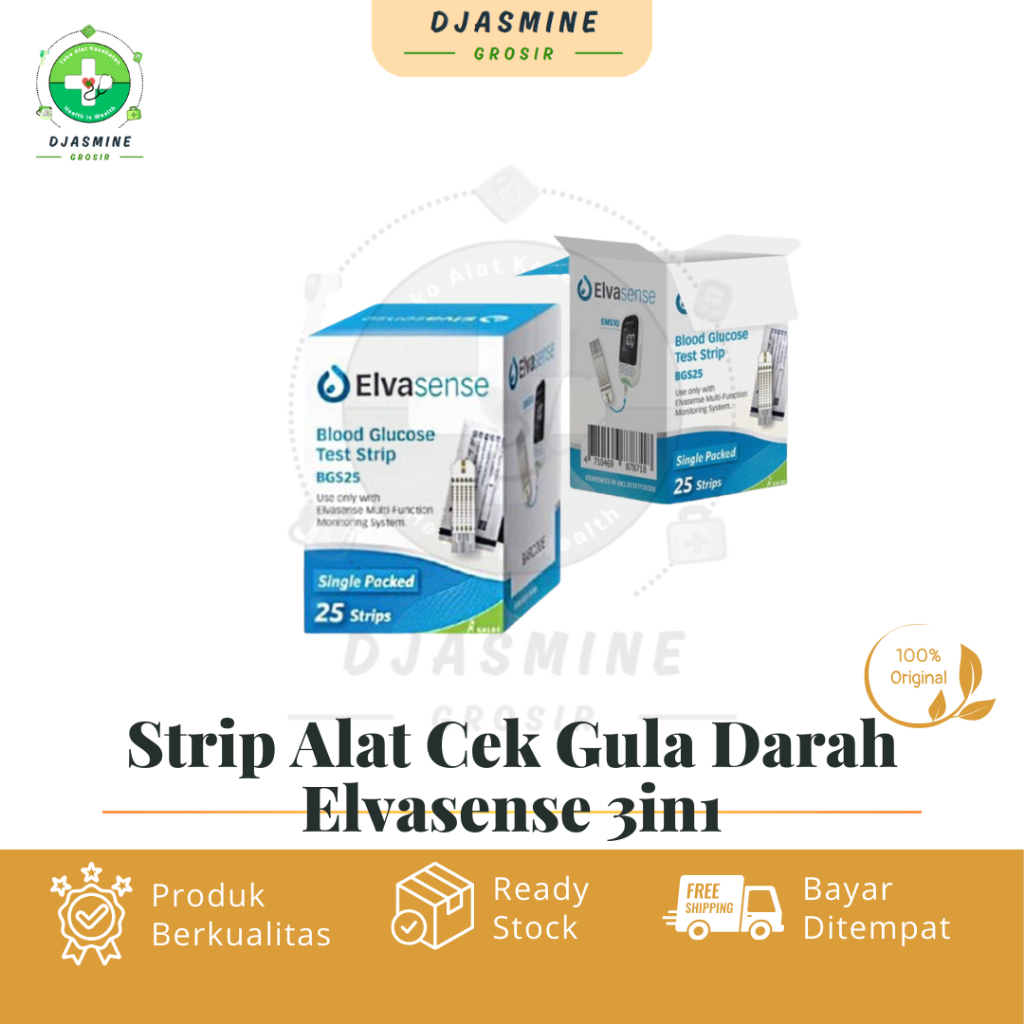Strip Alat Cek Gula Darah Elvasense 3in1 / Strip Glucose GLU