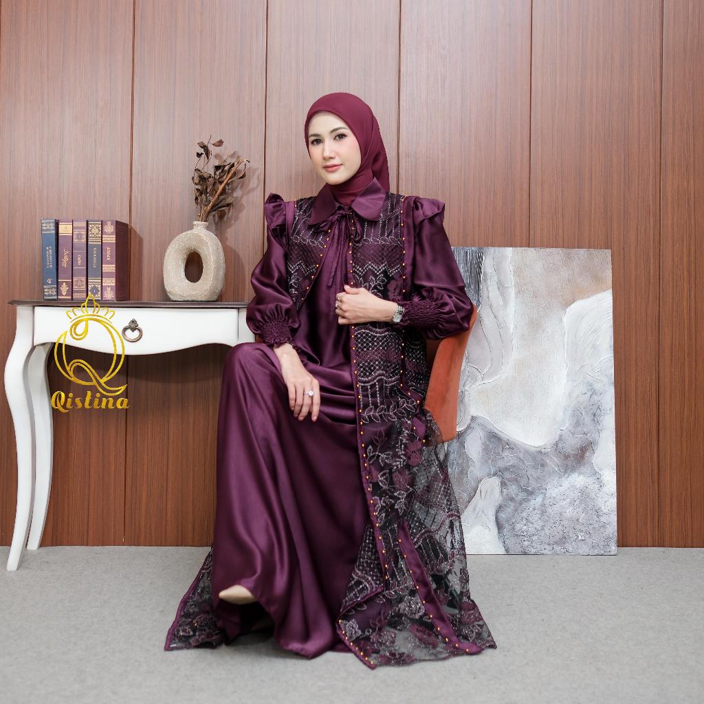Dress Qisti Series 6 Gaun set outer bisa lepas pasang Gamis Wanita Elegan Busana Muslim Maxmara brok