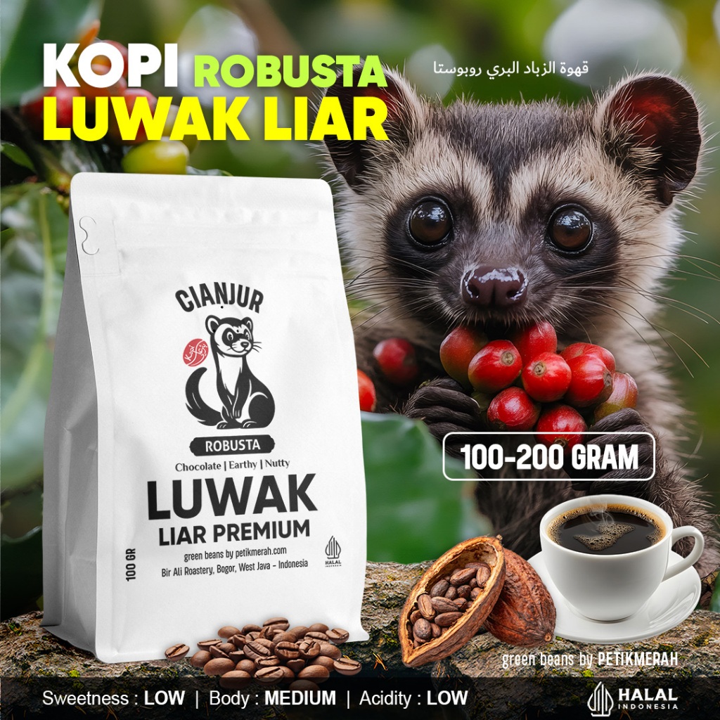 KOPI LUWAK LIAR ASLI Robusta Cianjur Biji Bubuk Petik Merah Premium Coffee Roasted Beans