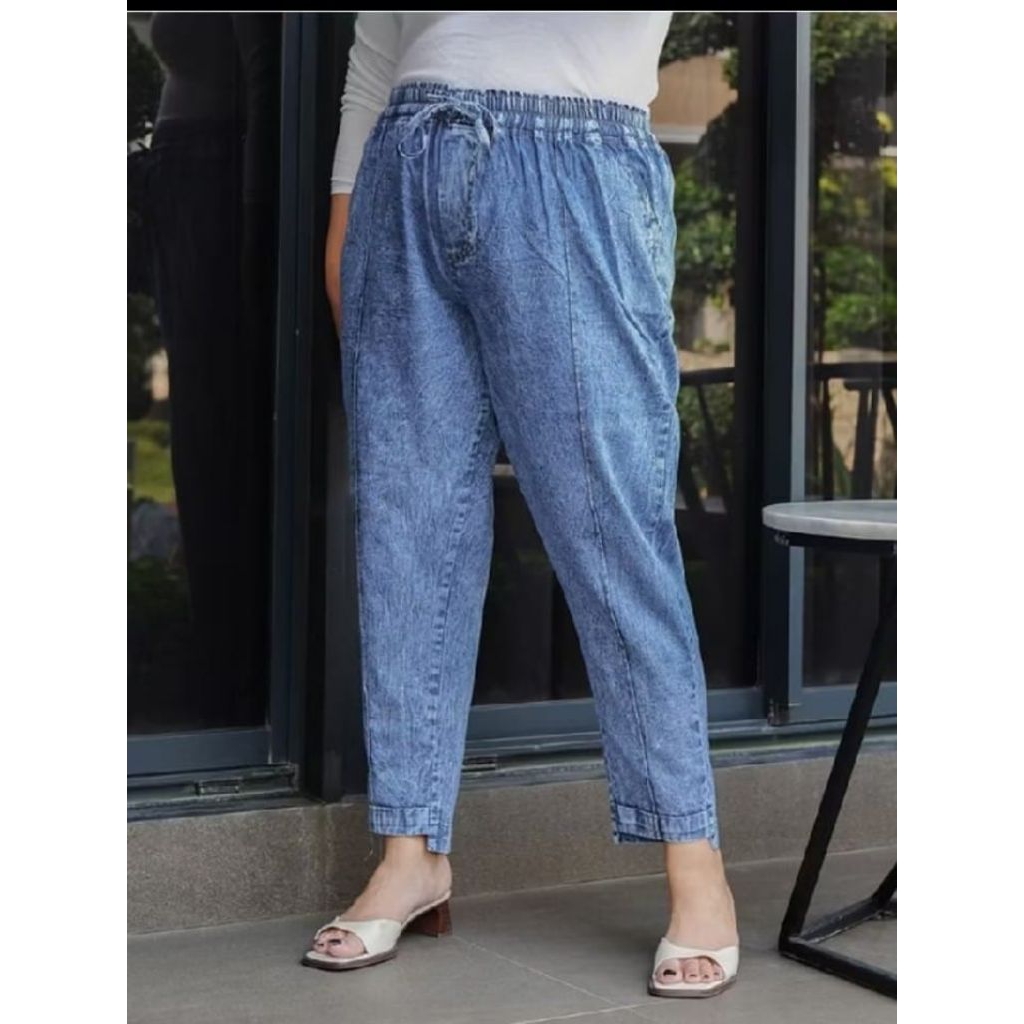 BAGGY PANTS JEANS SNOW WASH PREMIUM HQ//CELANA JEANS WANITA MODEL JINJIT STANDAR DAN JUMBO//SELLA BA