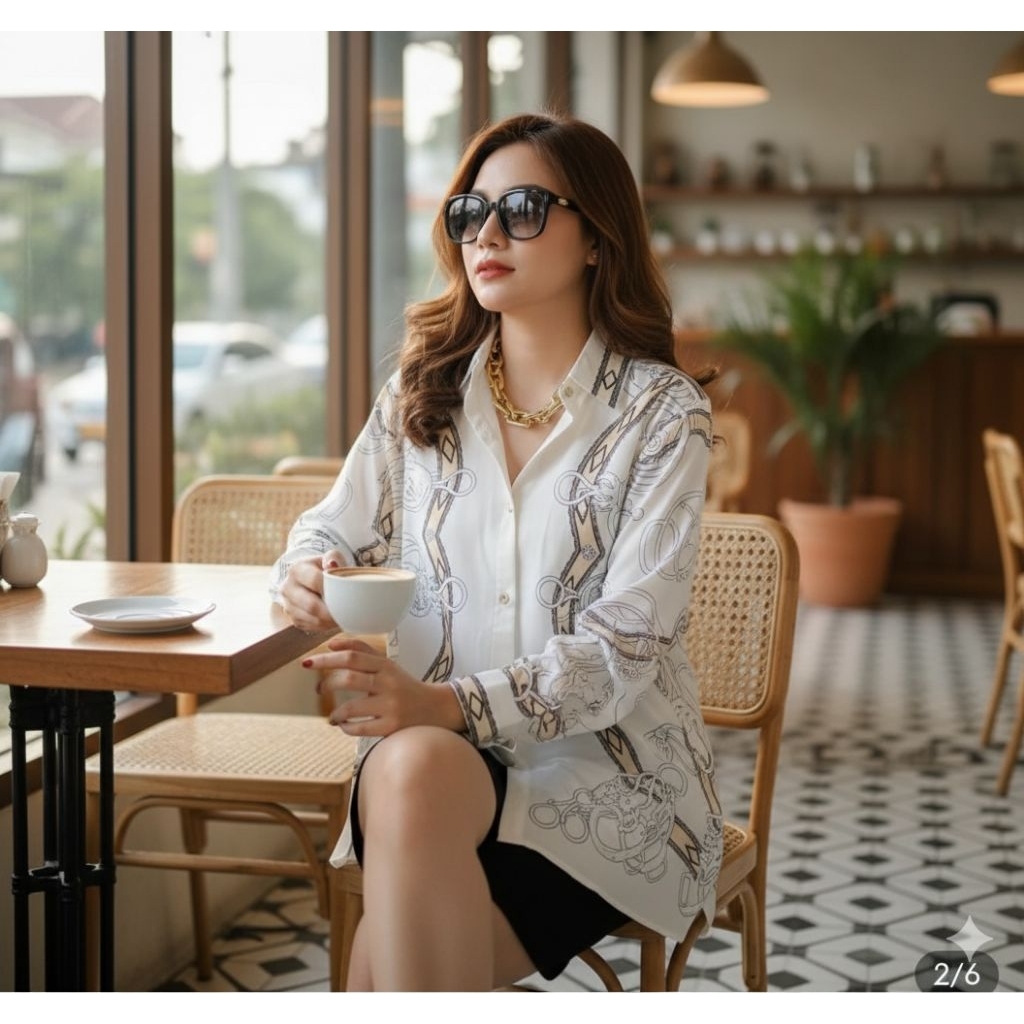 Kemeja wanita silk motif rantai modern
