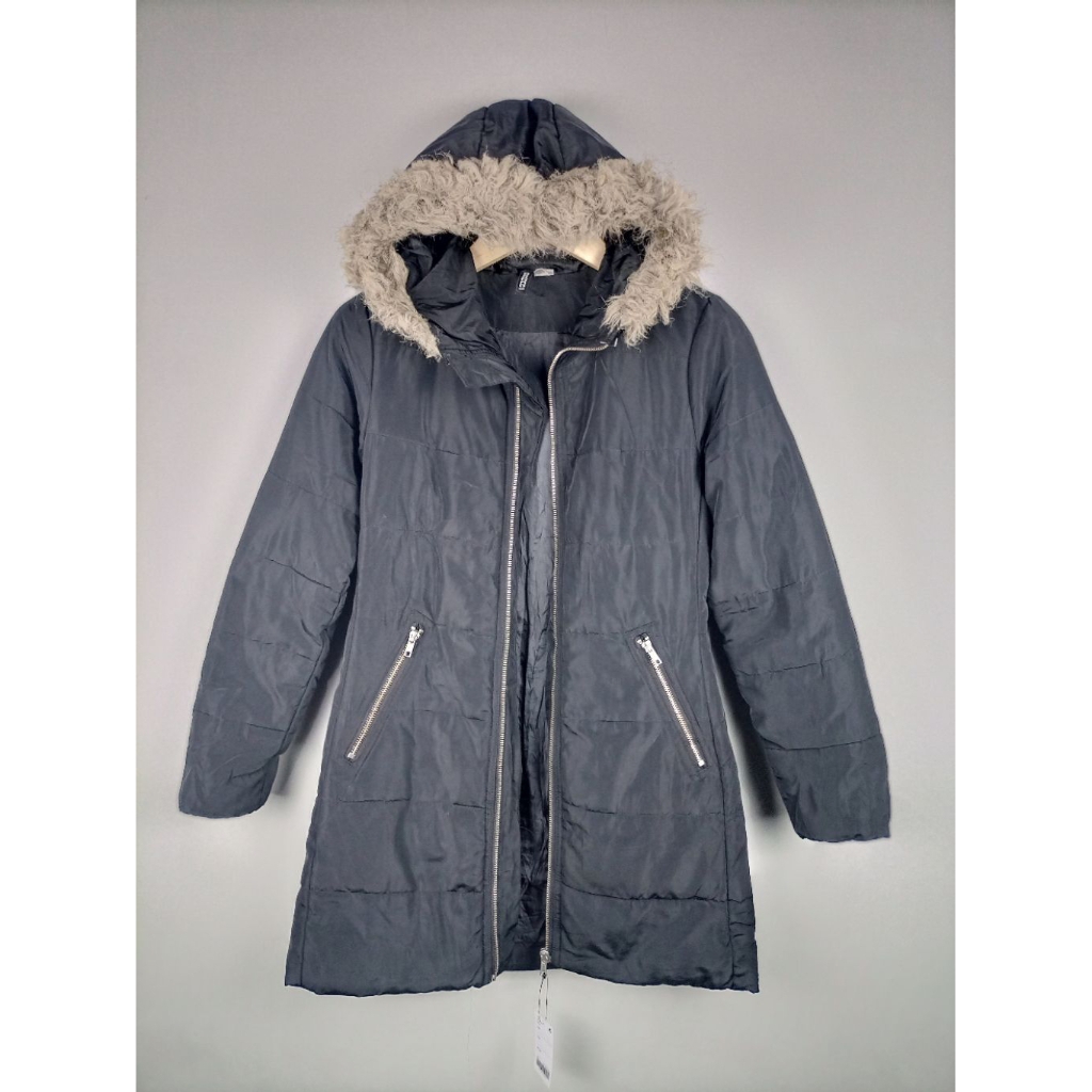 Jaket Divided H&M Puffer Hodie Bulu Original_Hitam_Size S