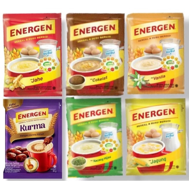 ENERGEN SEREAL COKLAT VANILA KACANG IJO RENCENG KEMASAN BARU ISI LEBIH BANYAK