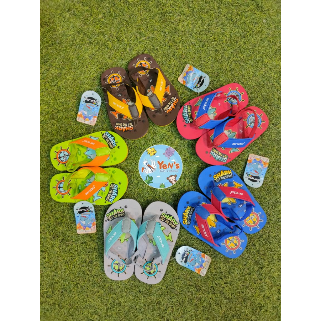ANDO Shark Sandal Jepit Tali Anak Kecil (Balita) Sepatu Sendal Anak