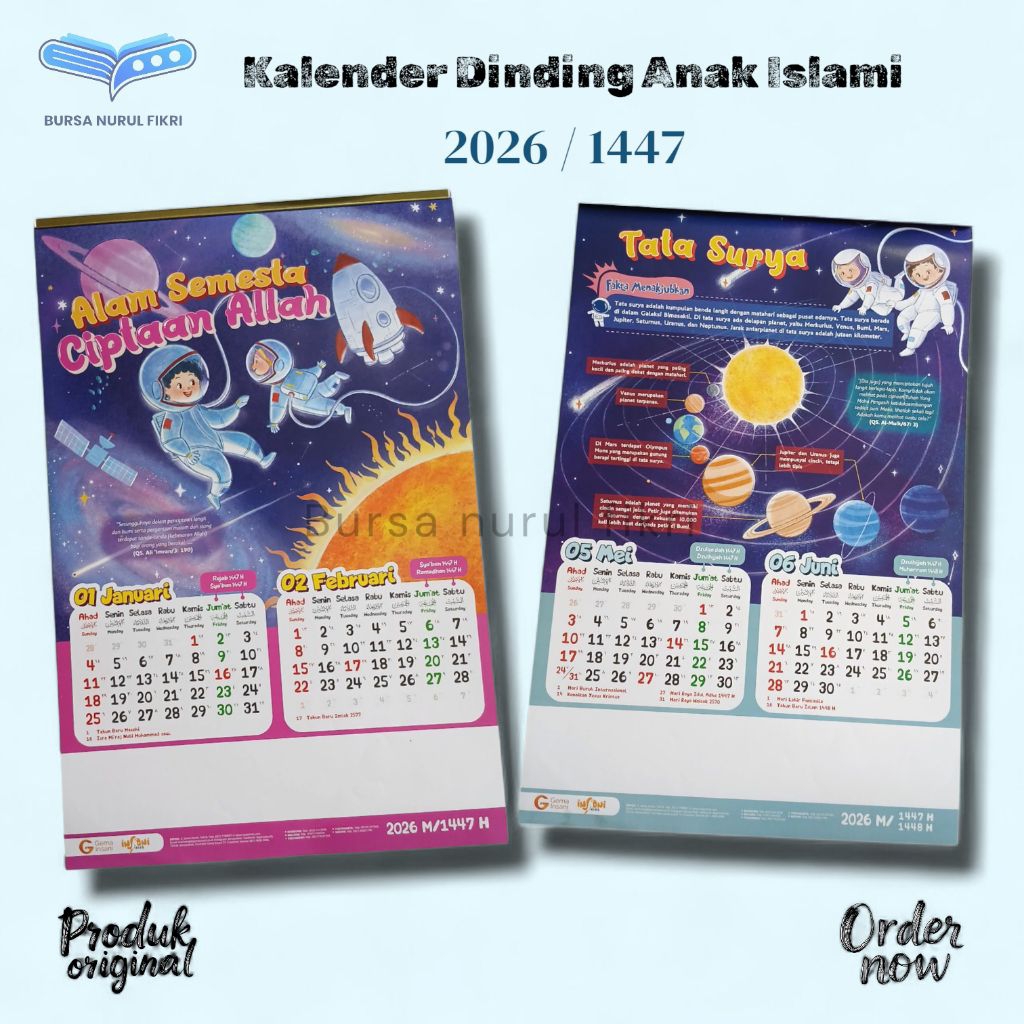 Kalender Dinding 2026 dan Hijriyah 1447 Seri Anak Islami fullcolor penerbit Gema Insani