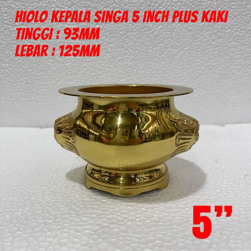 Hiulo - hiolo - hiu lo tempat dupa kepala singa kuningan asli uk 5 inci hiolo import