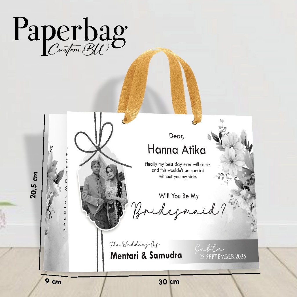 TAS BRIDESMAID WEDDING - PAPER BAG BRIDESMAID BW CUSTOM - PAPER BAG WEDDING BBC BW