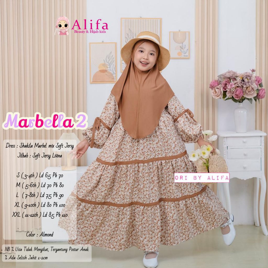 NEW..MARBELLA 2(ORI ALIFA) Pakaian muslim gamis syar'i anak cewek kekinian terbaru/Baju pesta lebara