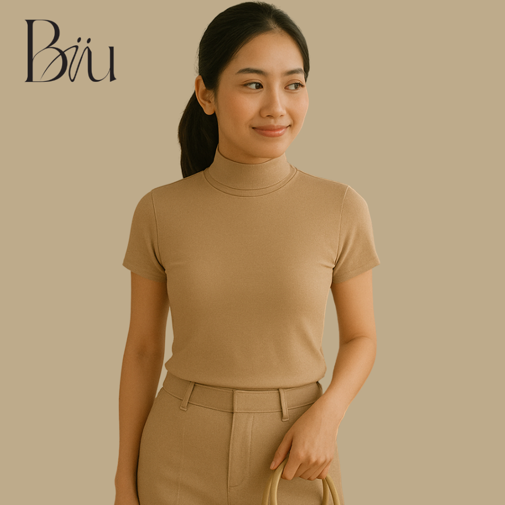 Biiu Kaos Manset Lengan Pendek Wanita Kaos Premium Polos