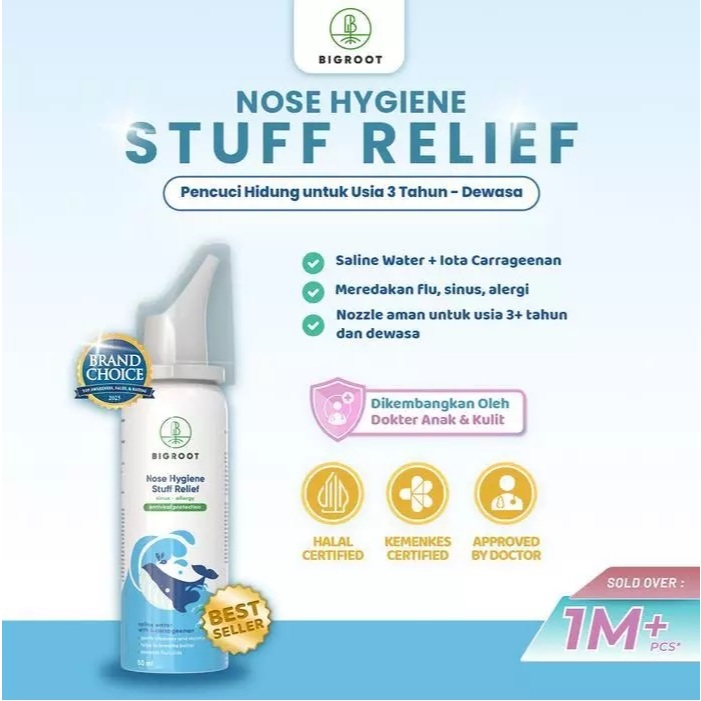 Bigroot Nose Hygiene Stuff Relief 50ml Pencuci Hidung Dewasa & Anak 3+ Tahun - Saline Water dan Iota