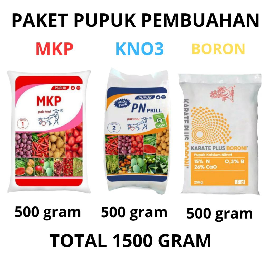 Paket Pupuk Pembuahan MKP KNO3 PUTIH BORON Kemasan Repacking 1500 Gram