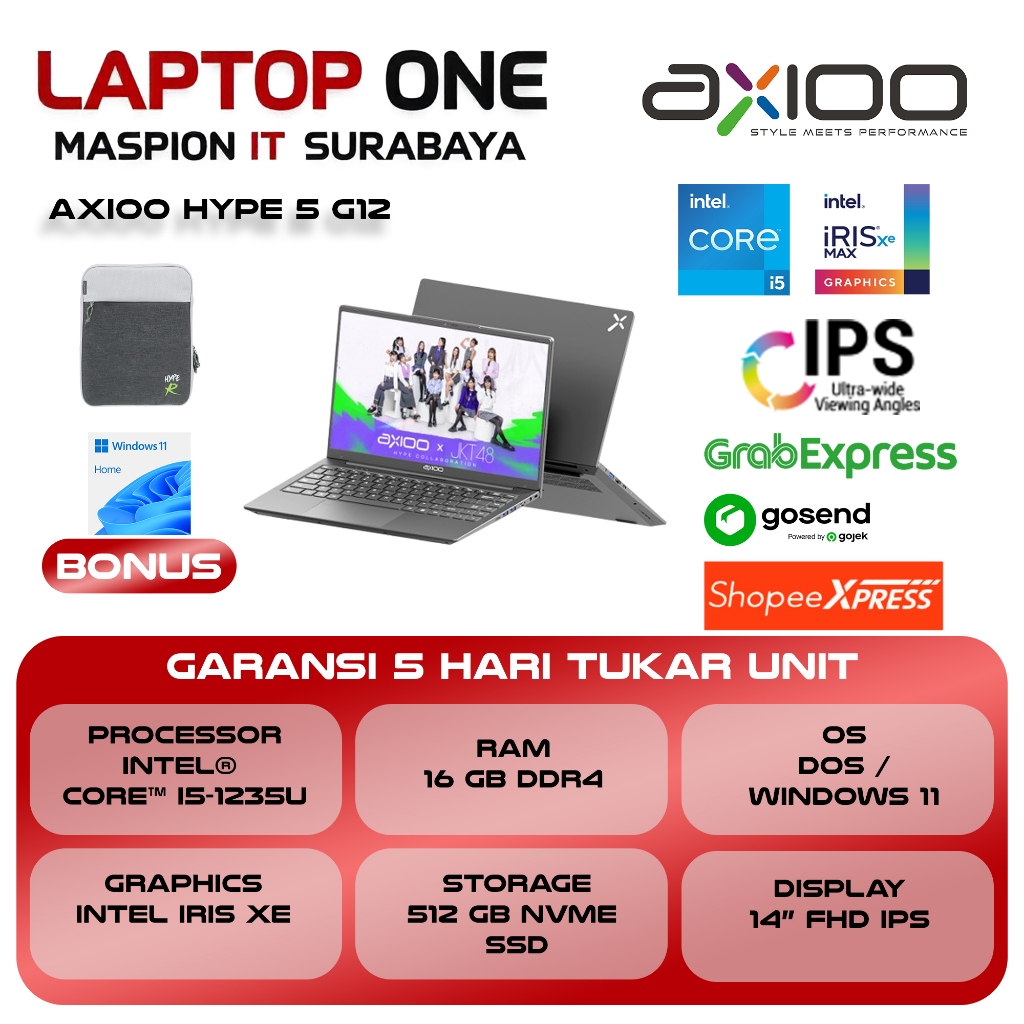 AXIOO HYPE 5 G12 I5 1235 16GB 512GB DOS 14.0FHD IPS BLK