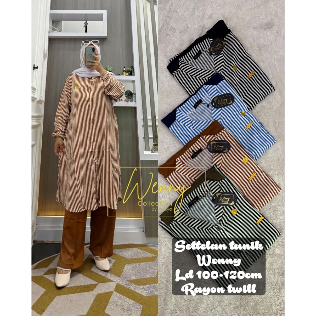 SETELAN LONG TUNIK RAYON TWILL MOTIF SALUR