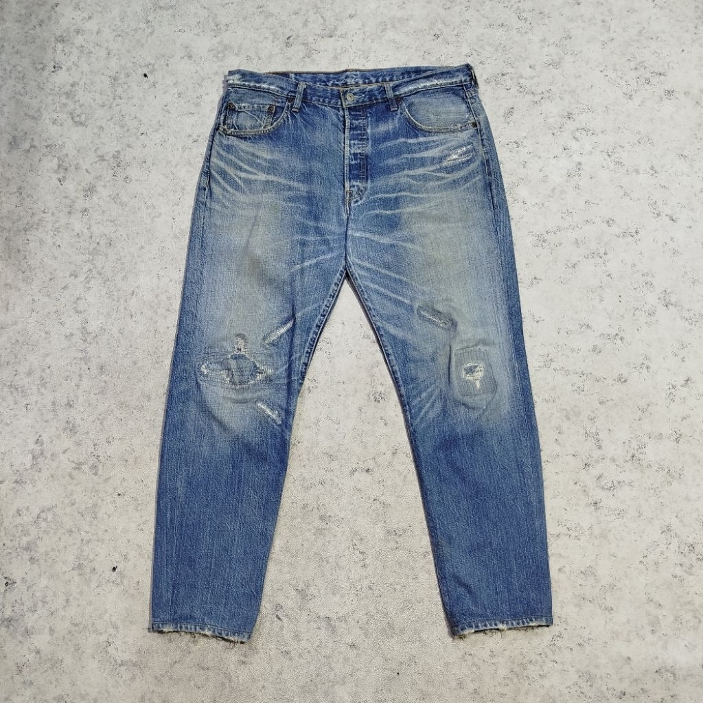 Celana jeans LEVI STRAUSS & CO 501 blue denim fadding Riveted jeans baggy fit reguler casual