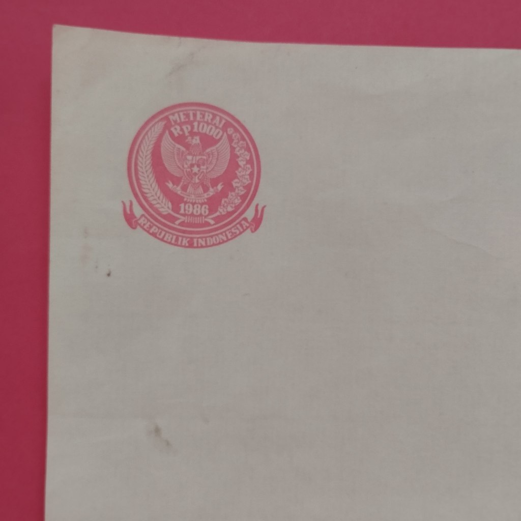 Kertas Segel Rp 1000 Tahun 1986 Single