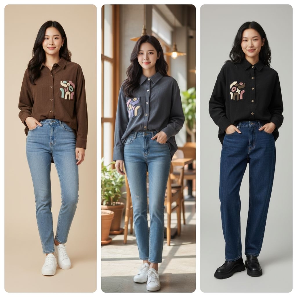 SONIA Blouse Kemeja Soft CORDUROY Patch Sulam