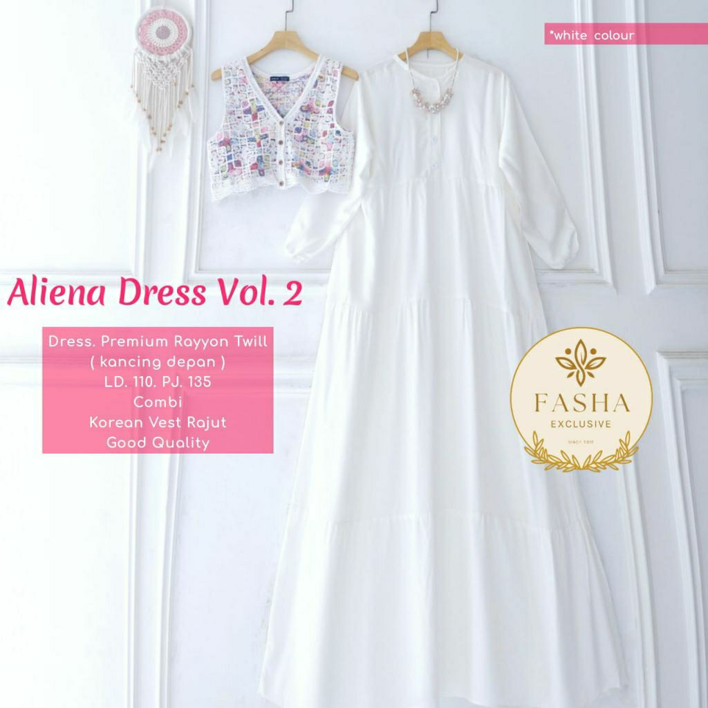 Gamis anak remaja bahan rayon twill polos outer vest rajut aliena