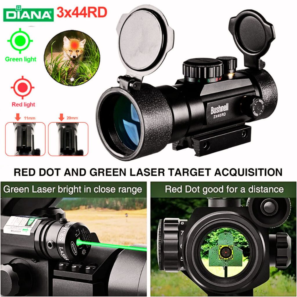 Bushnell Tactical Hunting Laser Senapan Angin Gun Red Green Dot Optical Sight Mount Airsoft