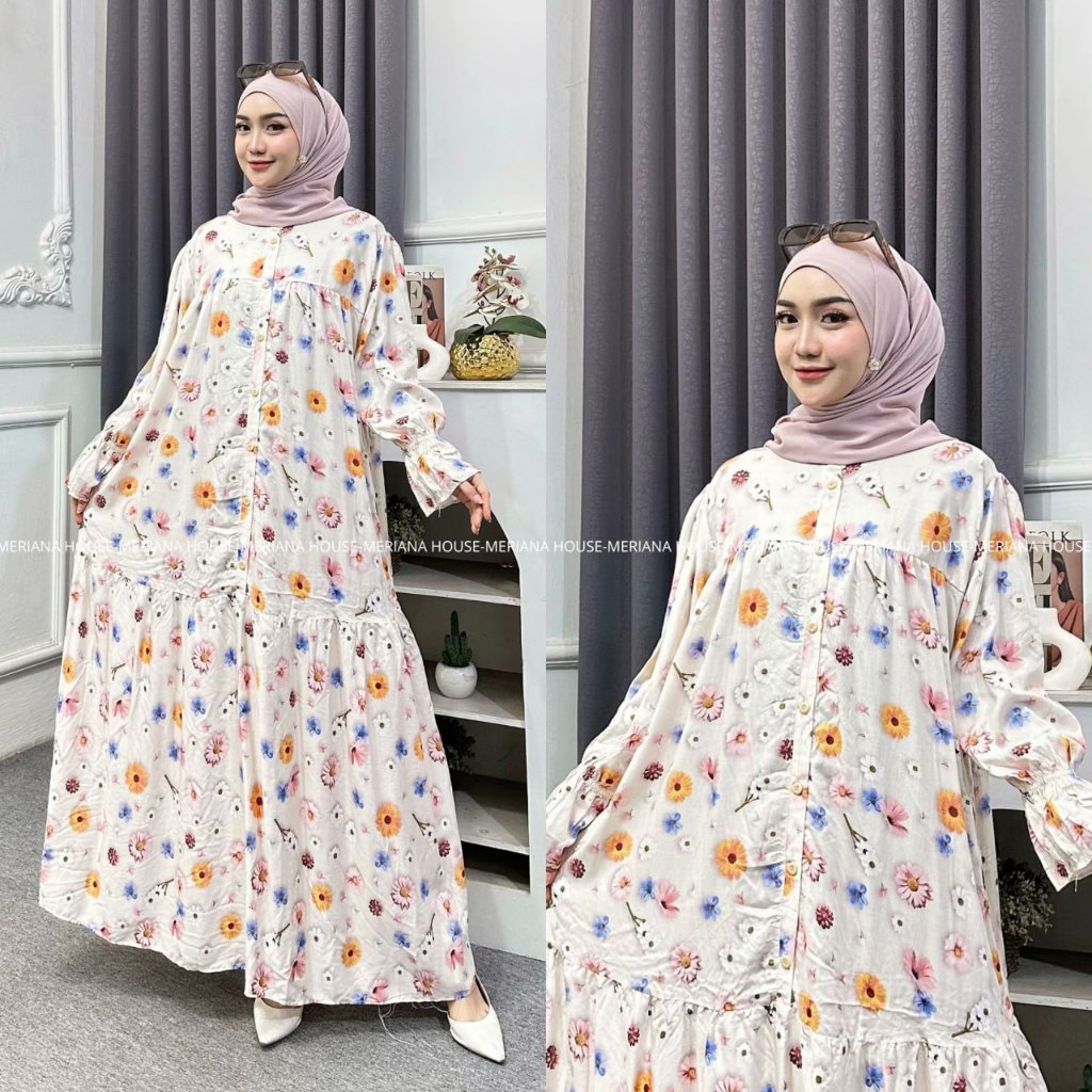 Gamis Arsyila Gamis Lengan Balon Gamis Rayon Premium Lengan Smok