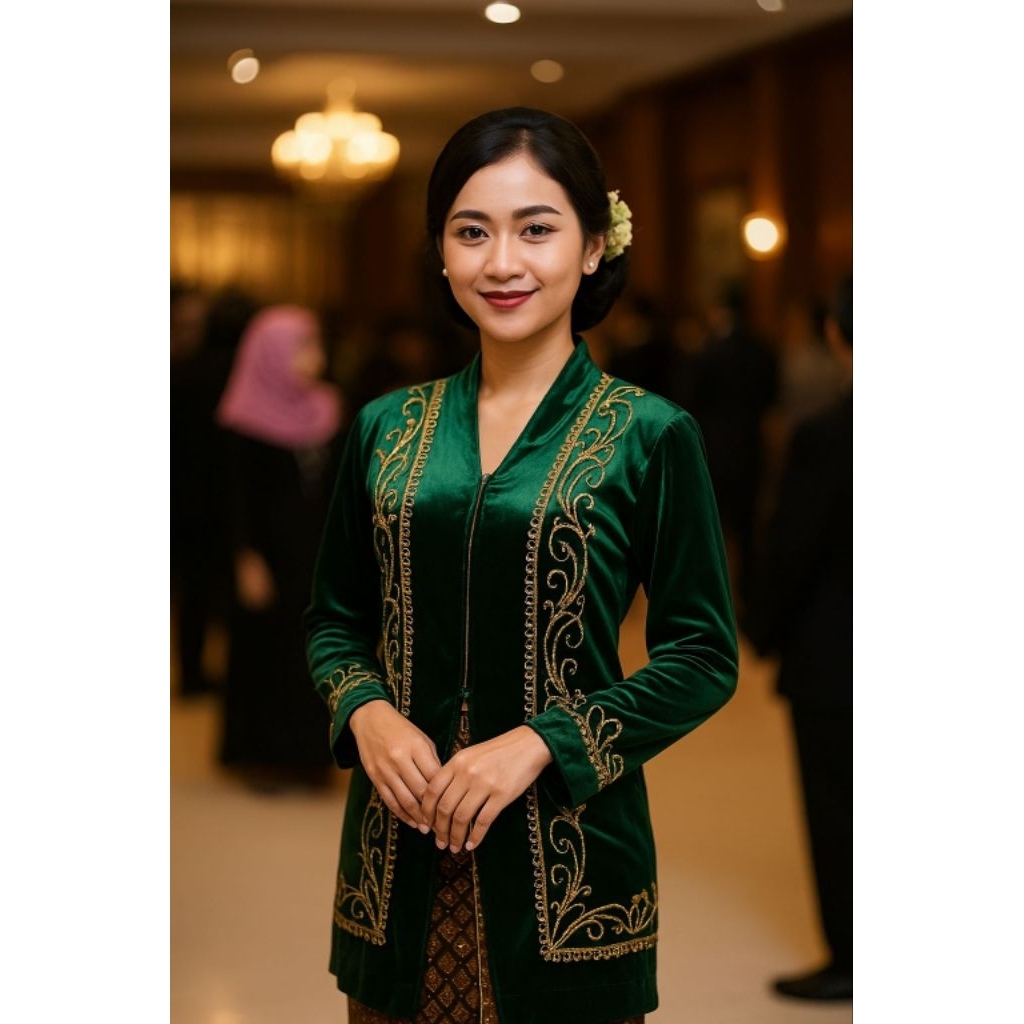 Kebaya Beludru Bordir Kartini Modern Tunik Panjang Mewah