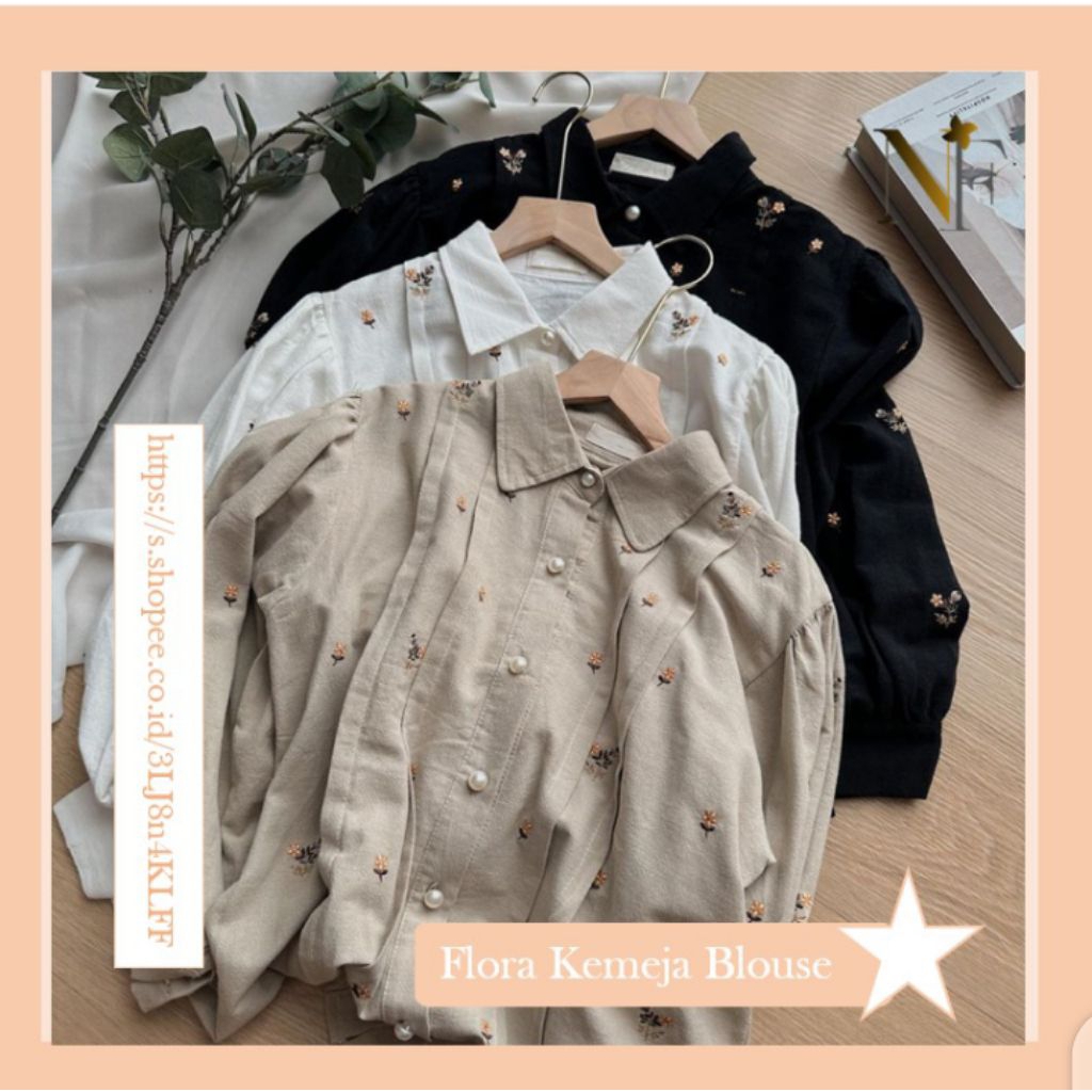 Flower Blouse Kemeja Linen Motif Bunga Wanita Lengan Panjang