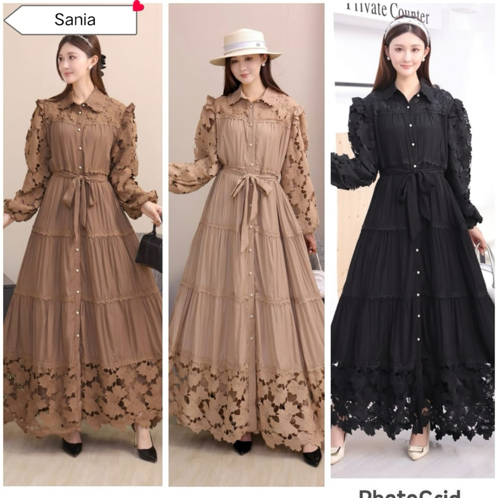 gamis sania, dress kev, gamis bangkok, gamis putih, white maxi, dress katun bordir, gamis eyelet, ga