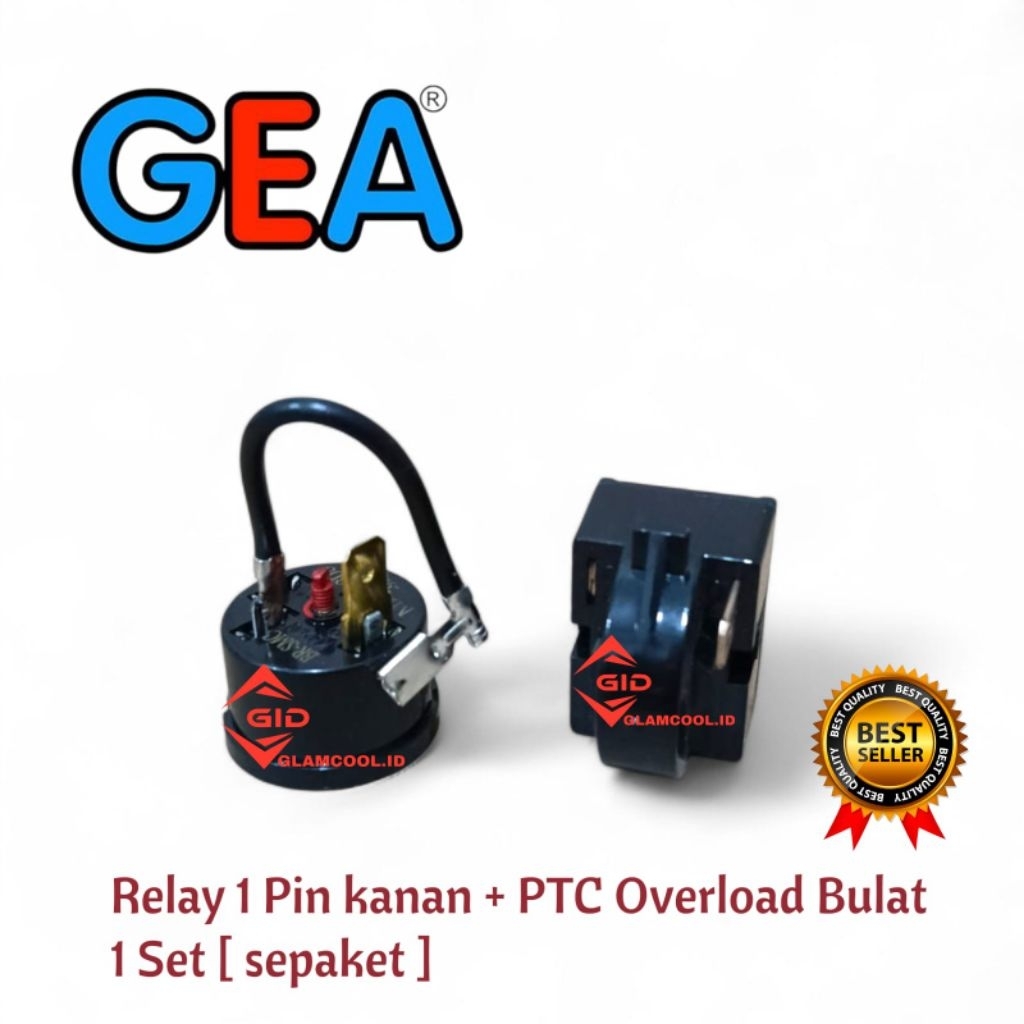 RELAY PIN 1 KANAN + PTC OVERLOAD BULAT KOMPRESOR KULKAS Freezer GEA