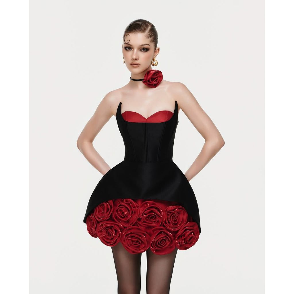 ‼️WITHEURSTYLE‼️DRESS MEWAH VERY HIGH QUALITY VIETNAM TANPA LENGAN MODEL KEMBEN BUNGA BUNGA RAKSASA 