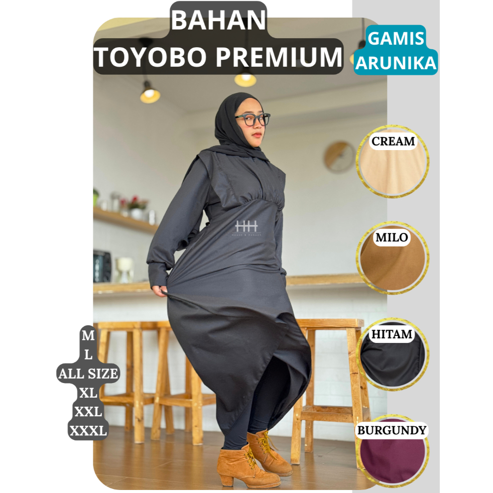 GAMIS WANITA JUMBO SIMPEL POLOS BAHAN TOYOBO PREMIUM - Series ARUNIKA - gamis untuk lebaran - gamis 