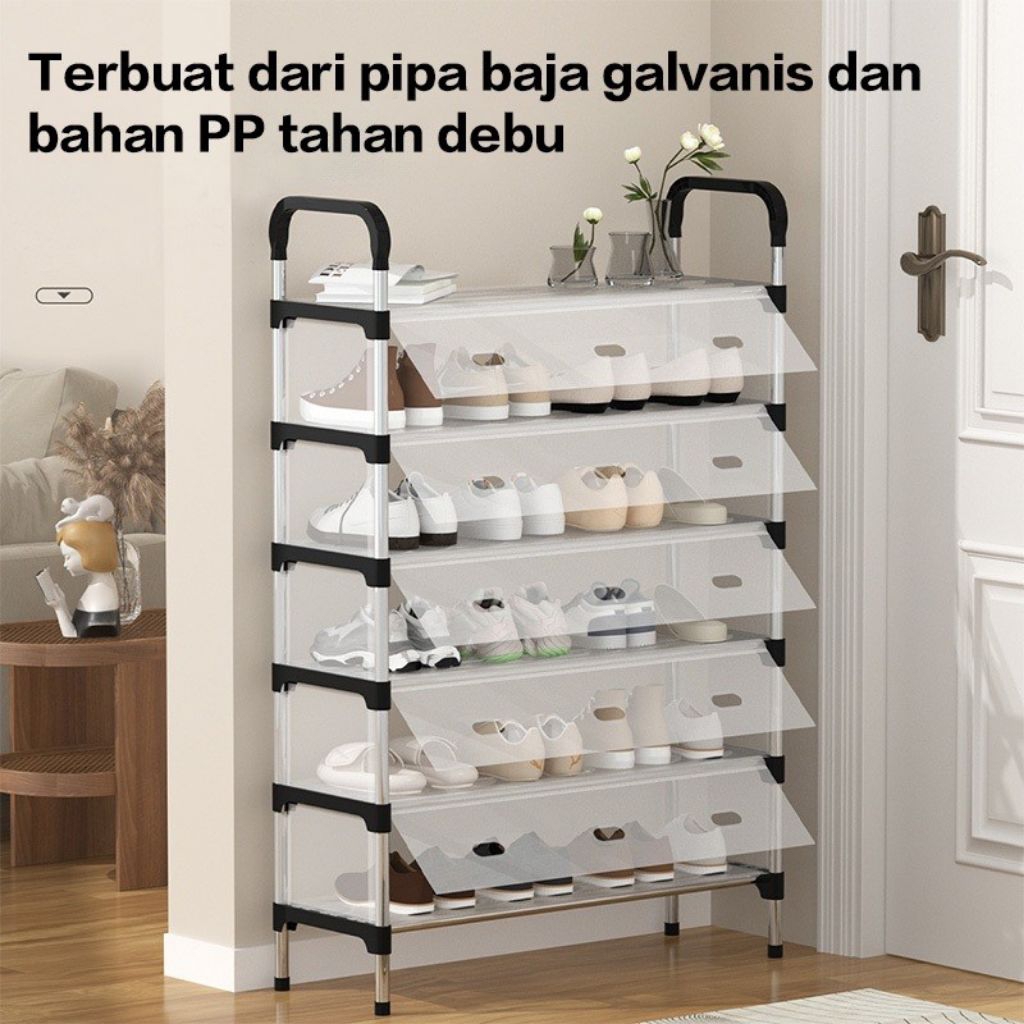 RAK SEPATU STAINLESS + TUTUP 6 5 4 3 SUSUN + TUTUP