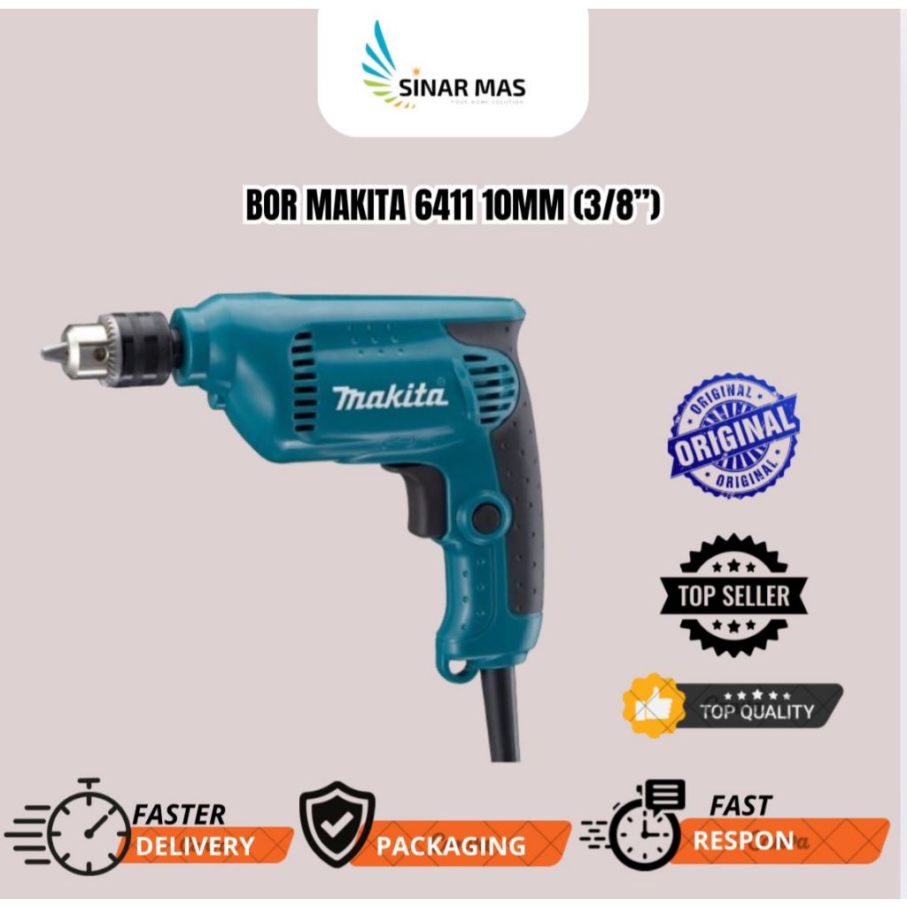 Bor Makita 6411 10mm (3/8”)/Mesin Bor Listrik Makita 6411 - 10mm (3/8 Inci) Non-Impact/Bor Tangan Ma