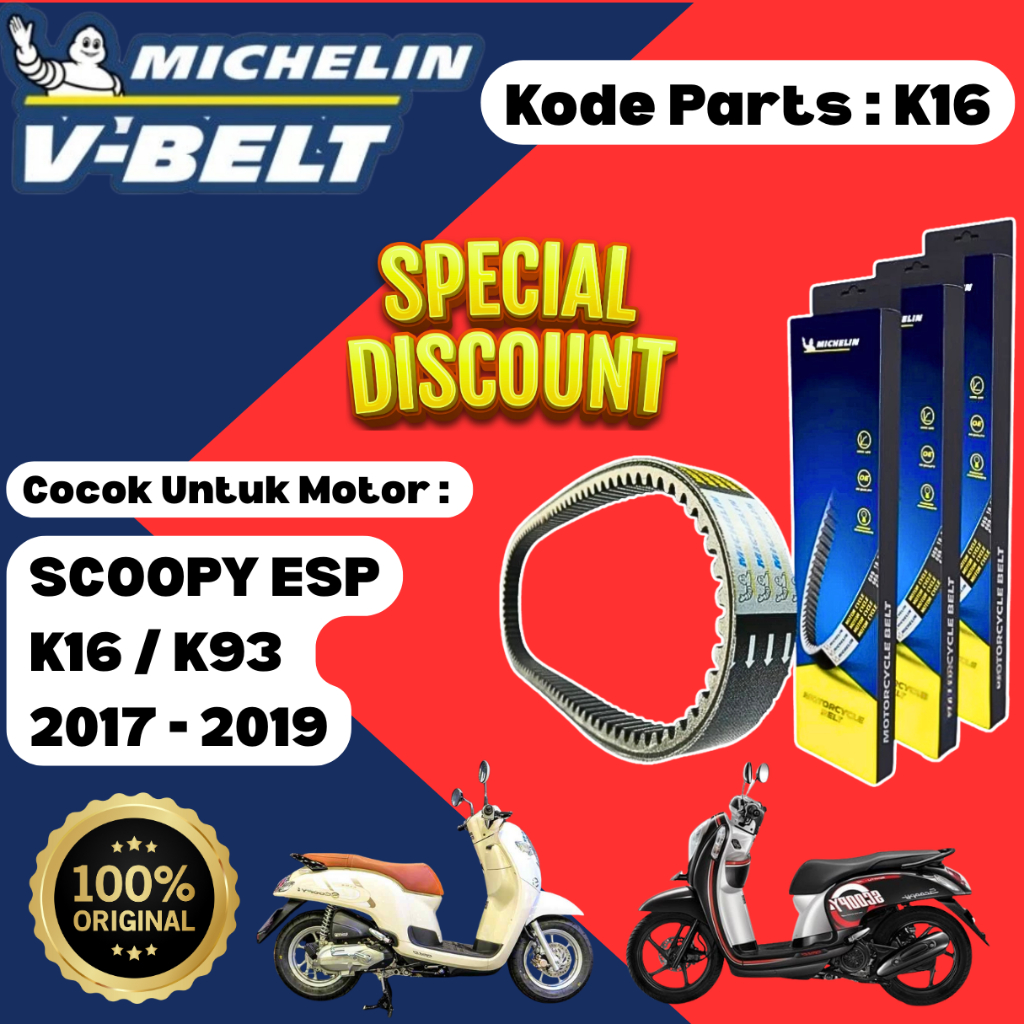 Van Belt Michelin K16 , VanBelt / V-Belt Motor Scoopy K16/K93 ( 2017 - 2019 ) Original