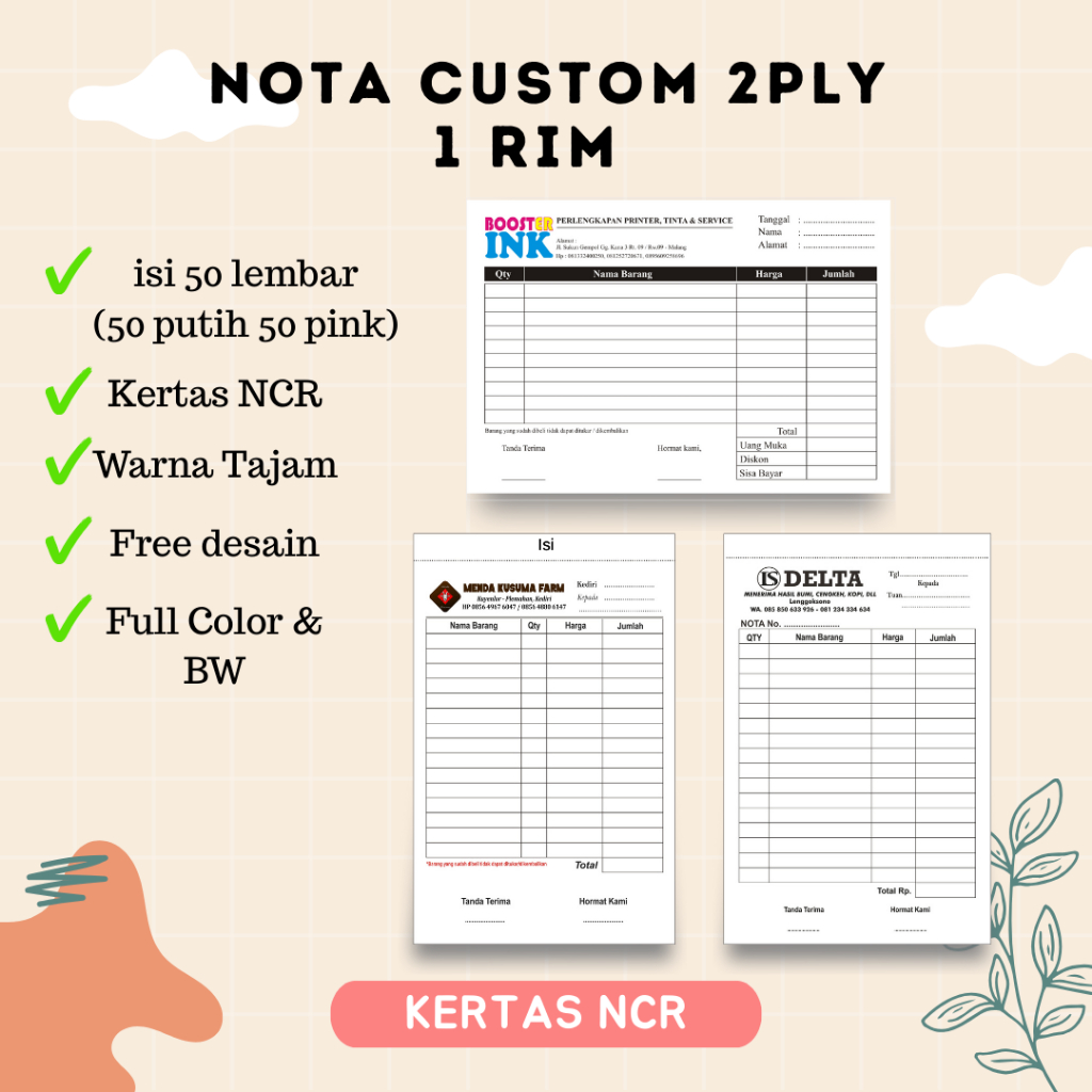 ​Cetak Nota 2 Ply Custom 1Rim Gratis Desain