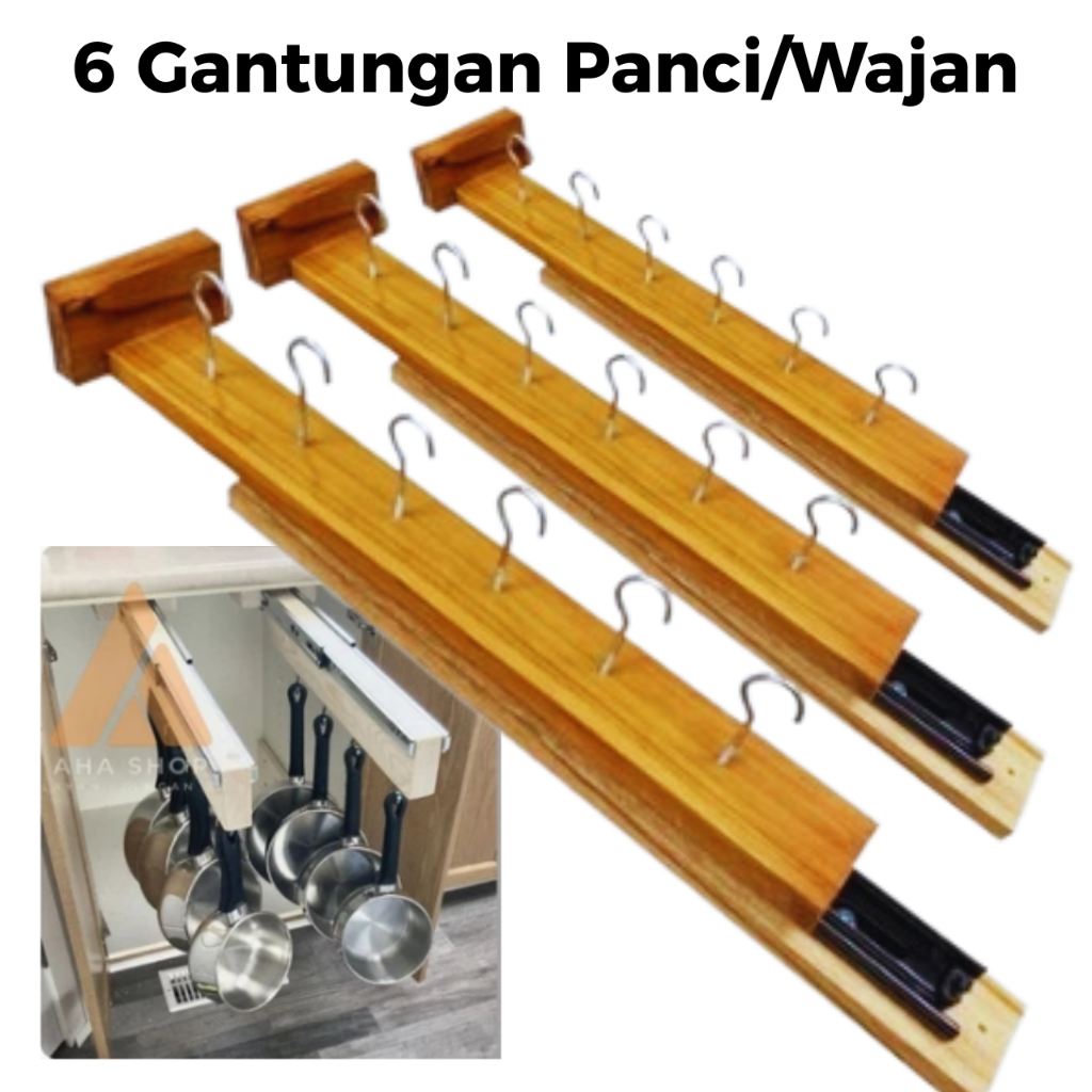Rel Panci Gantung Kayu Jati Free 5 Cantolan Gantungan Wajan Soled Termurah 40cm Tarik Dorong Kolong 