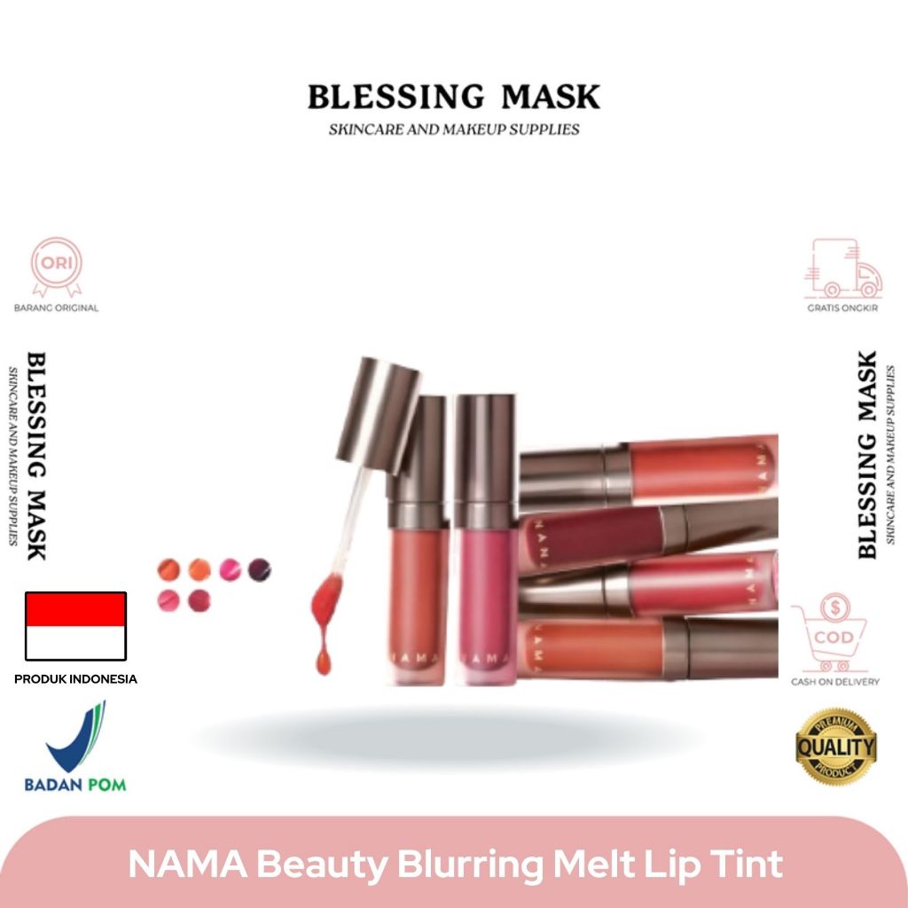 NAMA Beauty Blurring Melt Lip Tint | Liptint Stain Pink Nude Merah Orange Matte Lips Tahan Lama Ori 
