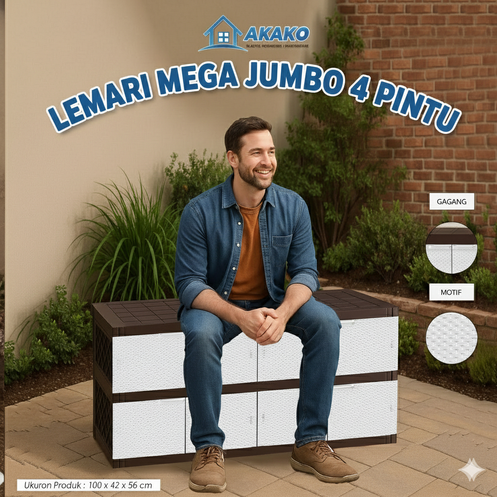 AKAKO - Lemari Plastik MEGA JUMBO 4 Pintu - Lemari Pakaian Plastik - Lemari Plastik Susun Serbaguna