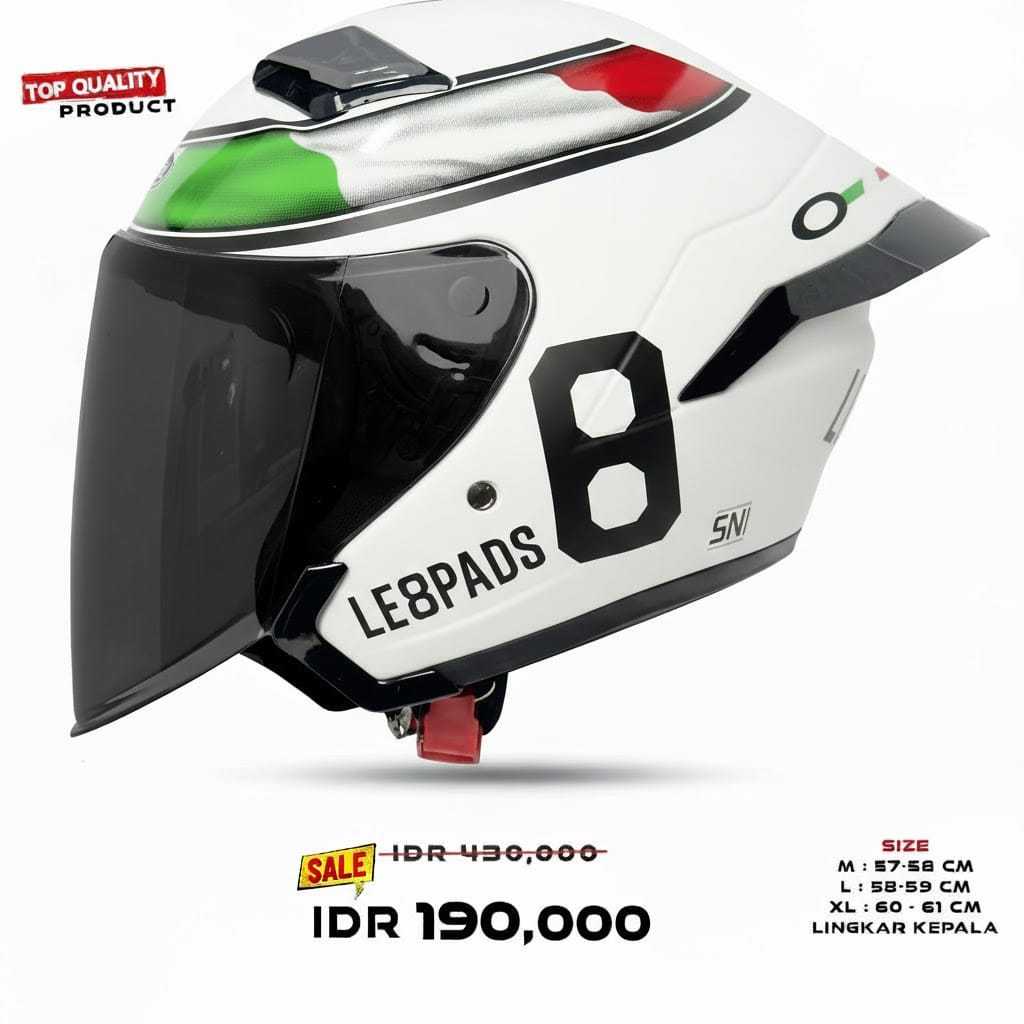 Helm Half Face MLA COSMO | Motif Le8pards Putih Visor Hitam | Helm Premium Paket Ganteng - [CLIK HEL