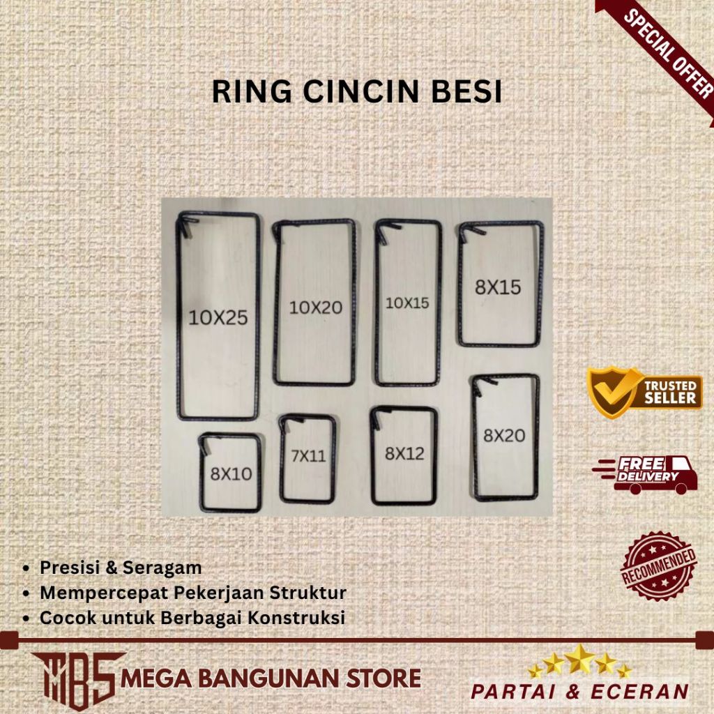 Cincin  Ring Besi/Ring Behel/Besi Begel Kolom ukuran 10x15/10x20/10x25cm |Pcs
