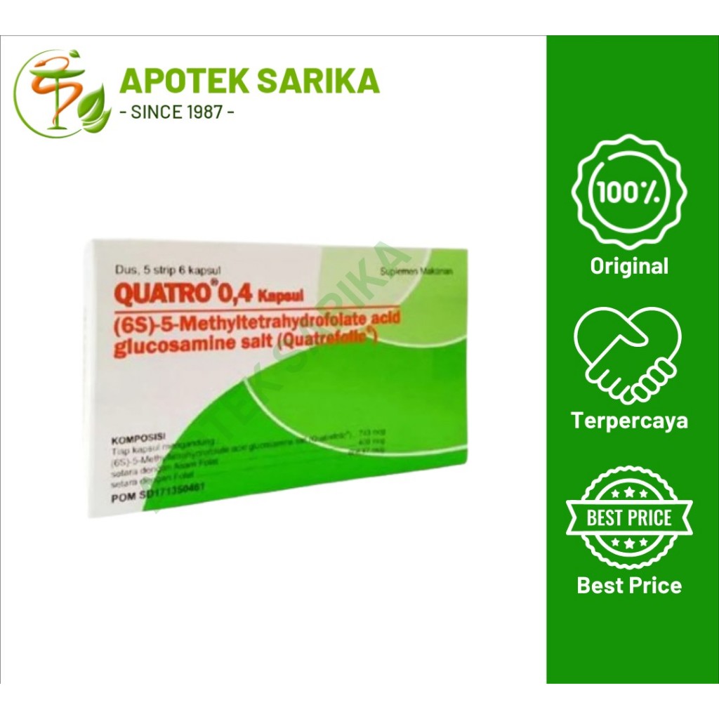 Quatro 0.4 Kapsul Suplemen Asam Folat isi 6 Kapsul