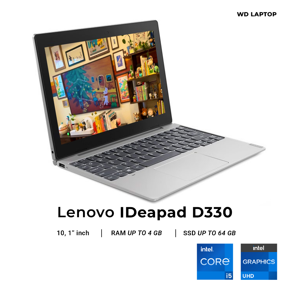 Laptop Lenovo Ideapad D330 intel Celeron N4000 RAM 4 GB SSD 64 GB + FREE TAS & MOUSE WIRELESS