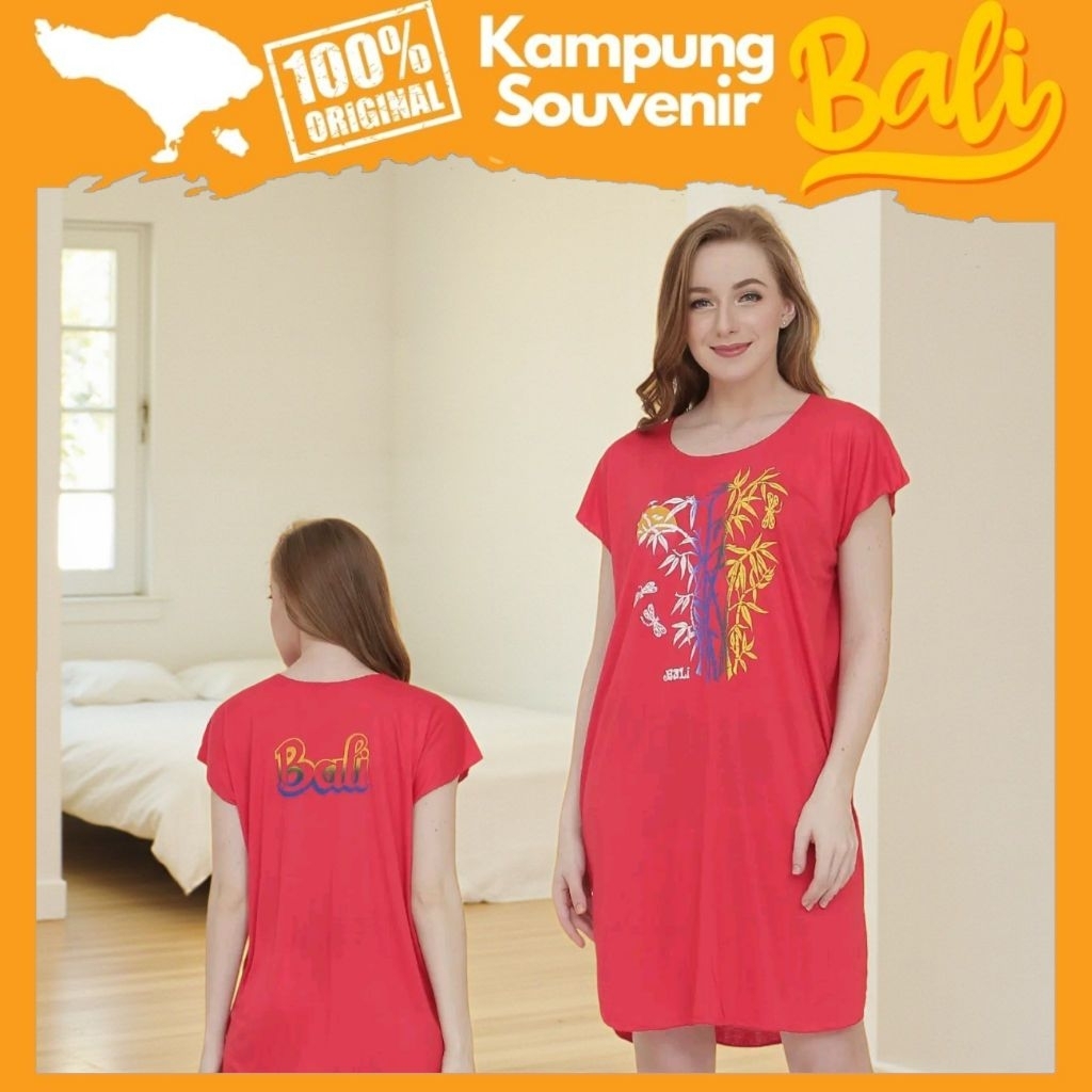 Dapat 5 Daster Bali Midi Bambu - Best Seller Dress Pendek Wanita Tidur kaos panjang nyaman  lembut b