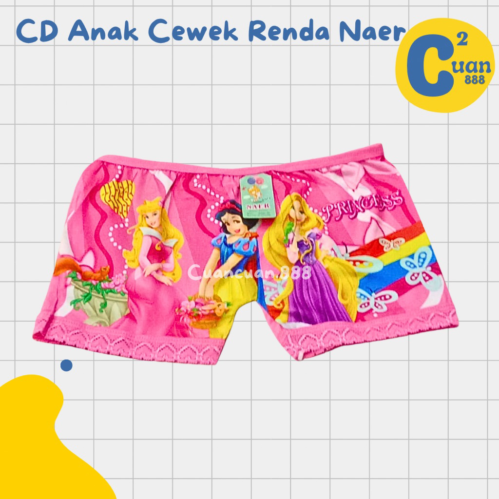 CD Anak Cewek Princess Renda Pop Boxer Perempuan Celana Dalam Nylon Spandex Katok Kolor