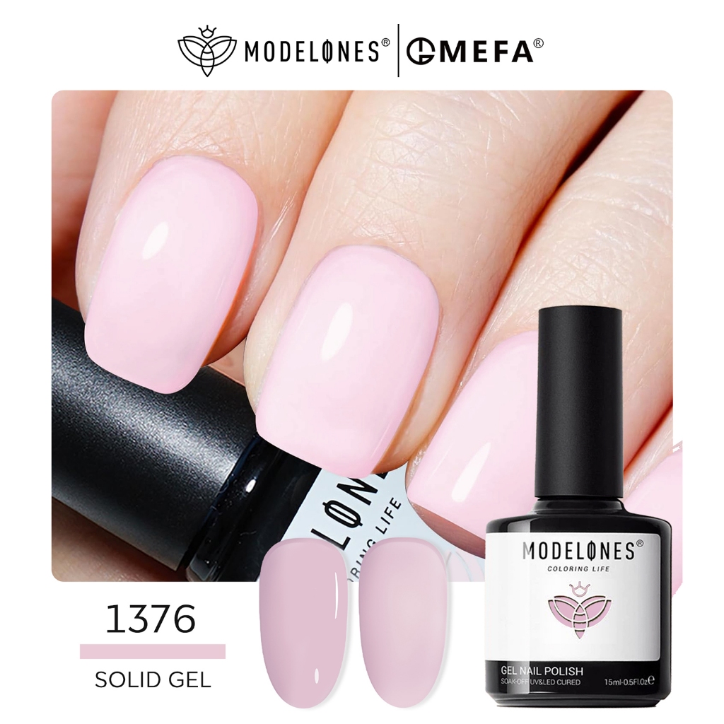 Modelones Milky Pink Gel Nail Polish, 15 ML Nude Pink Tones Baby Pink Bubble Bath Nail Art Transluce